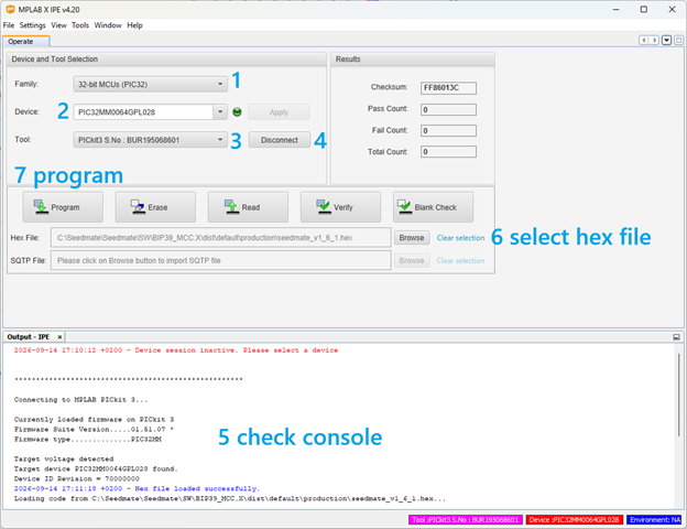 MPLAB X IPE main interface